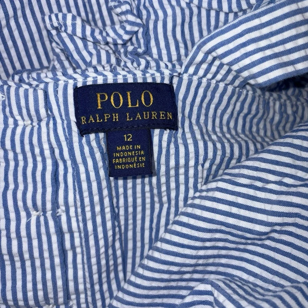 Polo Ralph Lauren‎ Blue White Stripe Seersucker Ruffle Dress Girls Youth 12